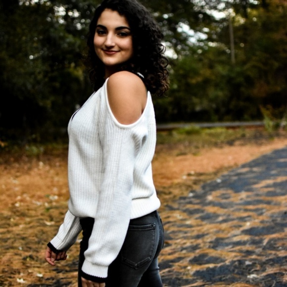 Varsity Vibes Striped V Neck Sweater (Off White) - Picture 2 of 8